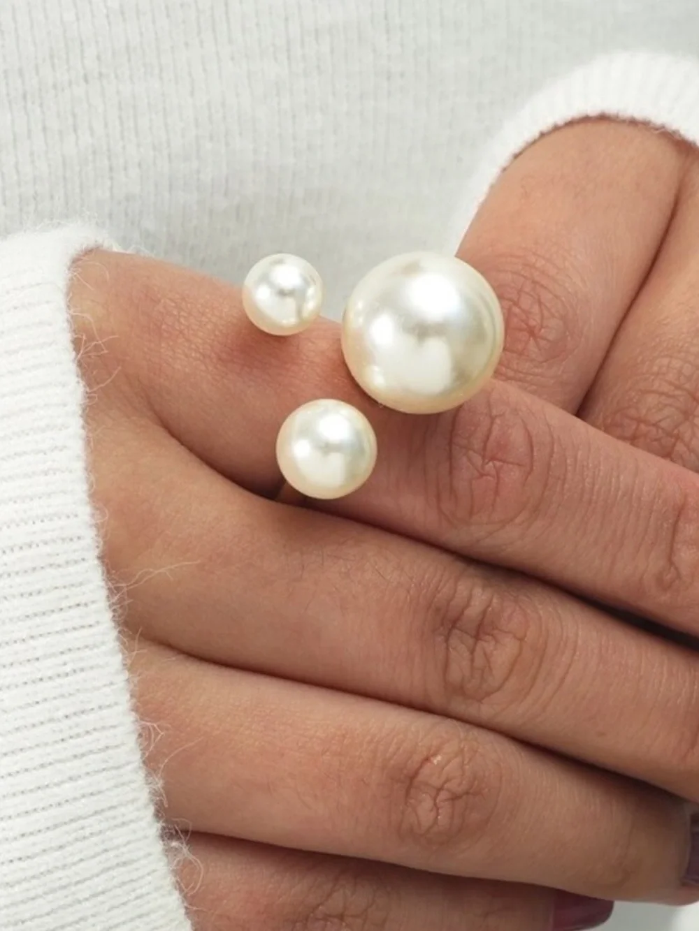 ✨3for$38  New Faux Pearl Trio Adjustable Statement Ring Pearl Illusion Cuff Ring